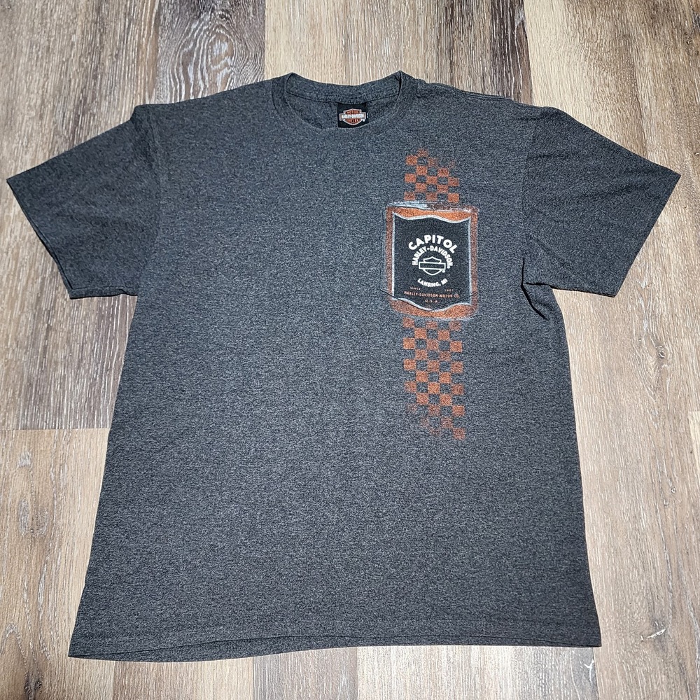 Capitol Harley Davidson Lansing Michigan Large Biker Motorcycle Pocket Shirt